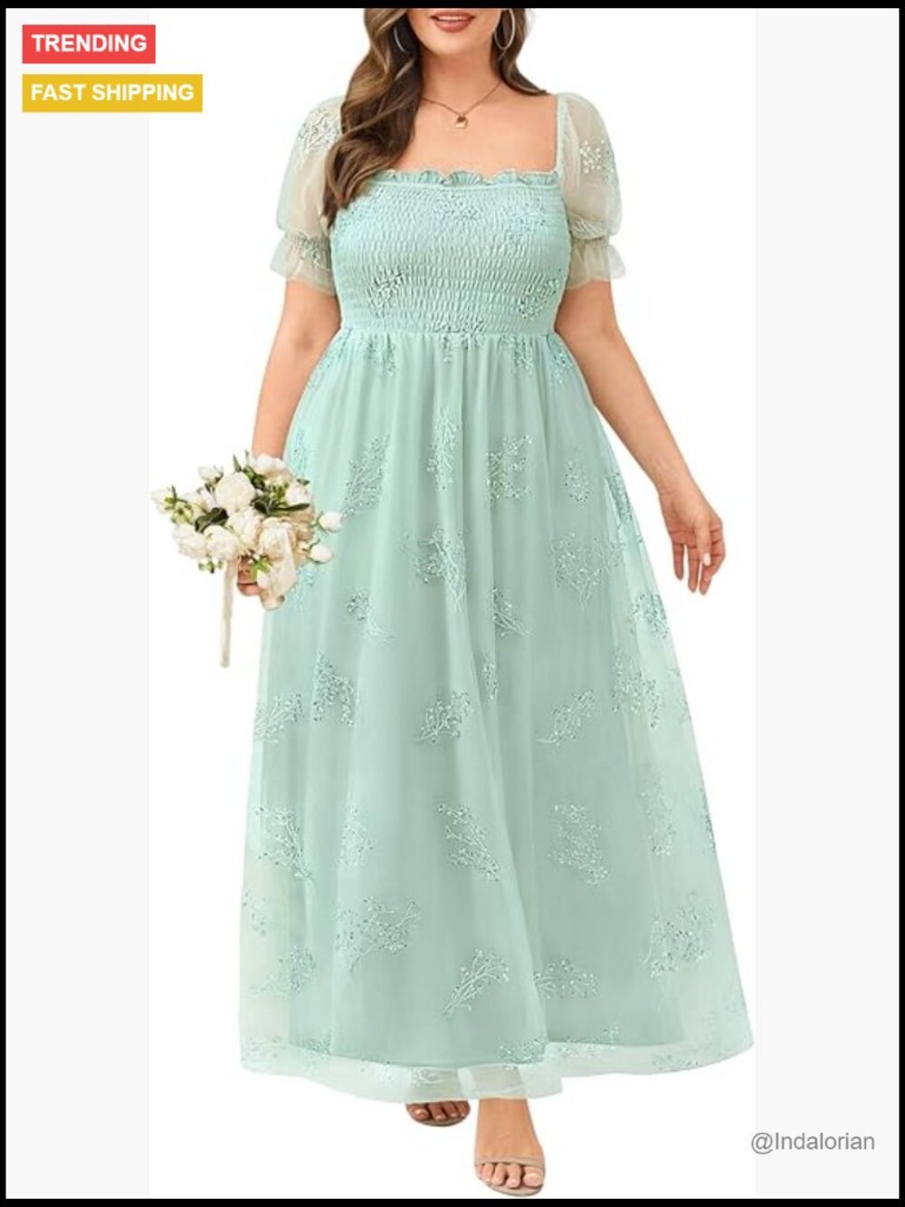 Plus Size Formal Dress With Sequin Floral Embroidery Tulle Maxi